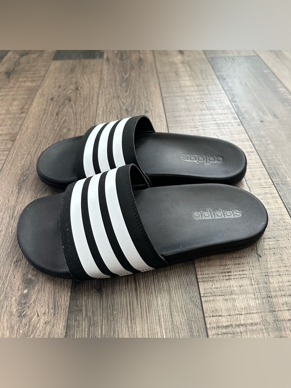 Women Adidas Adilette Comfort Slides Black/White AP9966 100% Original Brand New
